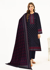 Navy 3PC Linen Suits With Maroon Linen Printed Dupatta