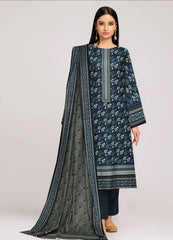 Blue 3PC Linen Suit With Grey Linen Dupatta